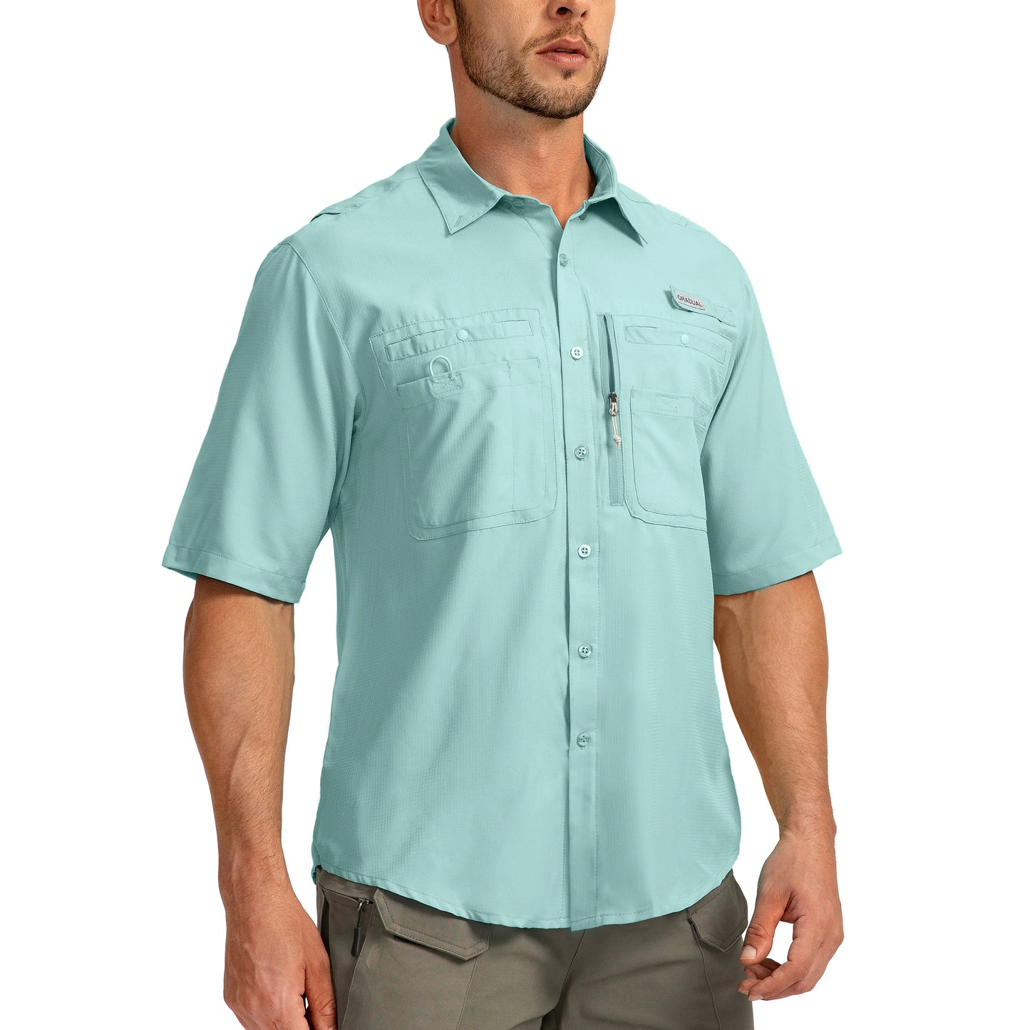 G Gradual Men'S Casual Outdoor Button-Down Fishing Top - UPF 50+ Lightweight Cool Short-Sleeve, Zipper Pockets, Machine Wash for Hiking/Light Outdoor Sports