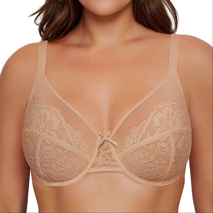 LETSJOLI plus Size Push-Up Bra Letsjoli Enchante Floral Lace plus Size Underwire Unlined Unpadded Minimizer Full Coverage Bra Women'S Comfortable Breathable Mesh Cup Postpartum Minimizer for Women Full Coverage Lace Unlined Wirefree plus Size Supportive