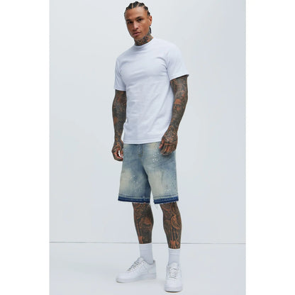 Splatter Skate Relaxed Denim Shorts - Medium Wash