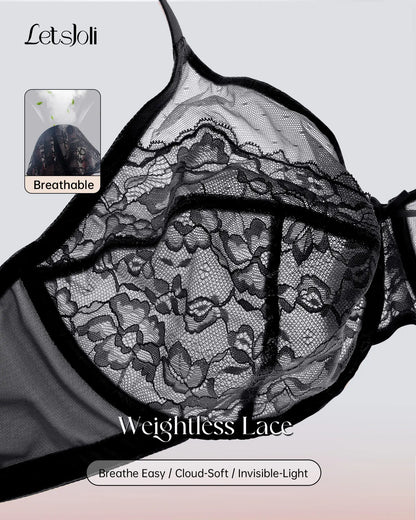 LETSJOLI plus Size Push-Up Bra Letsjoli Enchante Floral Lace plus Size Underwire Unlined Unpadded Minimizer Full Coverage Bra Women'S Comfortable Breathable Mesh Cup Postpartum Minimizer for Women Full Coverage Lace Unlined Wirefree plus Size Supportive