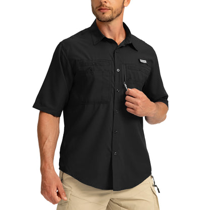 G Gradual Men'S Casual Outdoor Button-Down Fishing Top - UPF 50+ Lightweight Cool Short-Sleeve, Zipper Pockets, Machine Wash for Hiking/Light Outdoor Sports