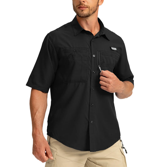 G Gradual Men'S Casual Outdoor Button-Down Fishing Top - UPF 50+ Lightweight Cool Short-Sleeve, Zipper Pockets, Machine Wash for Hiking/Light Outdoor Sports