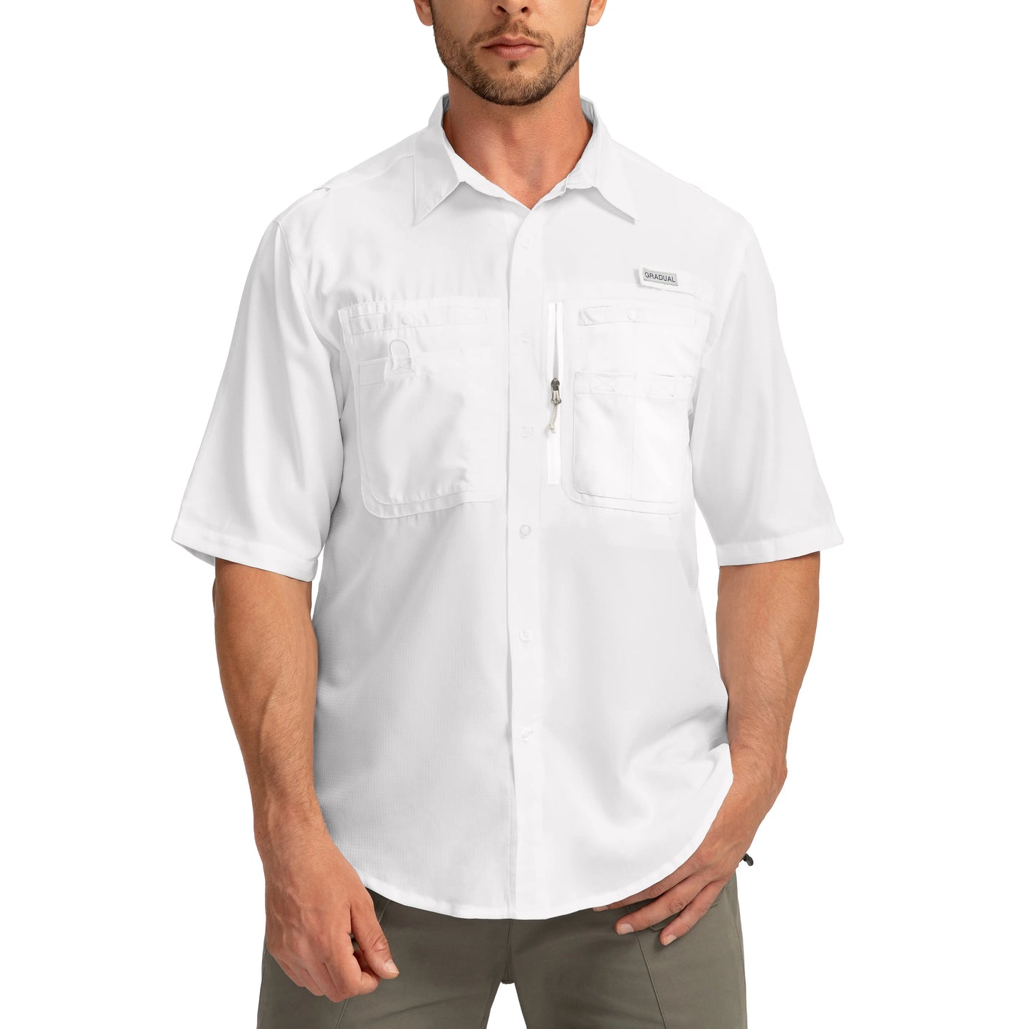 G Gradual Men'S Casual Outdoor Button-Down Fishing Top - UPF 50+ Lightweight Cool Short-Sleeve, Zipper Pockets, Machine Wash for Hiking/Light Outdoor Sports