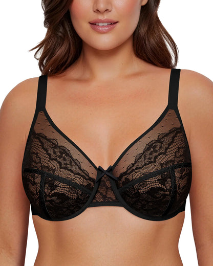LETSJOLI plus Size Push-Up Bra Letsjoli Enchante Floral Lace plus Size Underwire Unlined Unpadded Minimizer Full Coverage Bra Women'S Comfortable Breathable Mesh Cup Postpartum Minimizer for Women Full Coverage Lace Unlined Wirefree plus Size Supportive