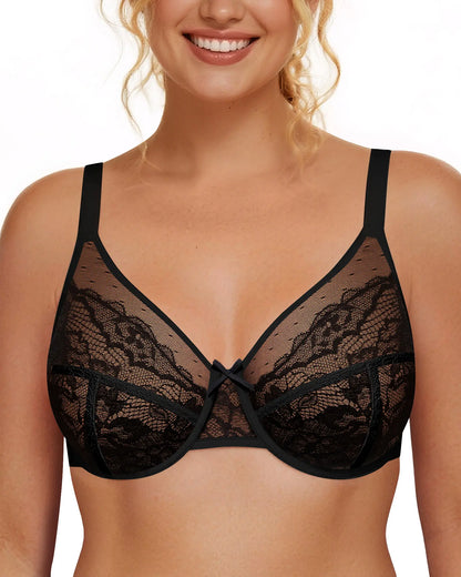 LETSJOLI plus Size Push-Up Bra Letsjoli Enchante Floral Lace plus Size Underwire Unlined Unpadded Minimizer Full Coverage Bra Women'S Comfortable Breathable Mesh Cup Postpartum Minimizer for Women Full Coverage Lace Unlined Wirefree plus Size Supportive