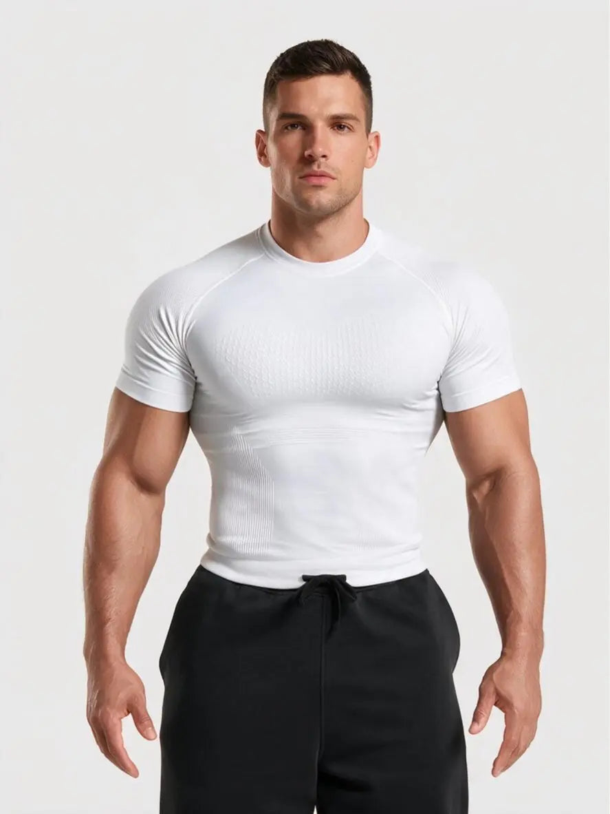 Men'S Compression Shirt Seamless Short Sleeve Athletic T-Shirt High Elastic Moisture Wicking Quick Dry Fitted Muscle-Hugging Workout Gym Running Tee Tshirt