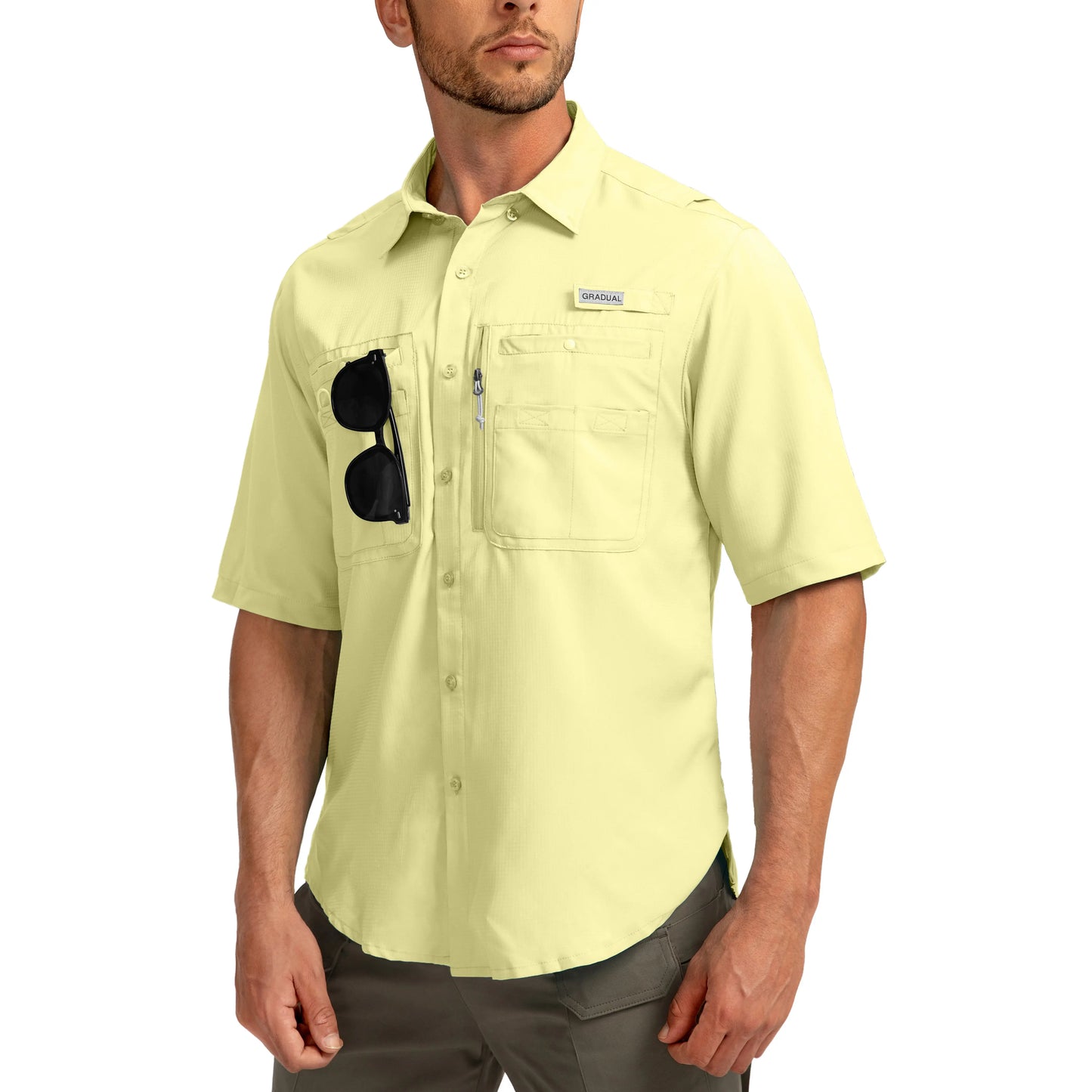 G Gradual Men'S Casual Outdoor Button-Down Fishing Top - UPF 50+ Lightweight Cool Short-Sleeve, Zipper Pockets, Machine Wash for Hiking/Light Outdoor Sports