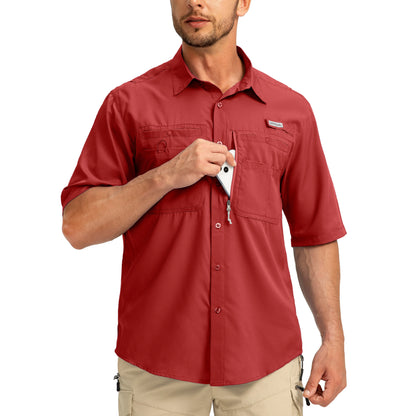 G Gradual Men'S Casual Outdoor Button-Down Fishing Top - UPF 50+ Lightweight Cool Short-Sleeve, Zipper Pockets, Machine Wash for Hiking/Light Outdoor Sports