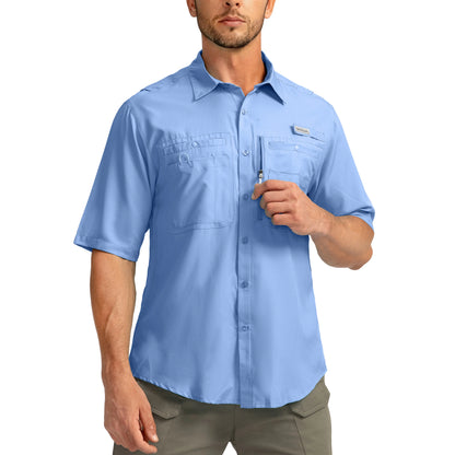 G Gradual Men'S Casual Outdoor Button-Down Fishing Top - UPF 50+ Lightweight Cool Short-Sleeve, Zipper Pockets, Machine Wash for Hiking/Light Outdoor Sports
