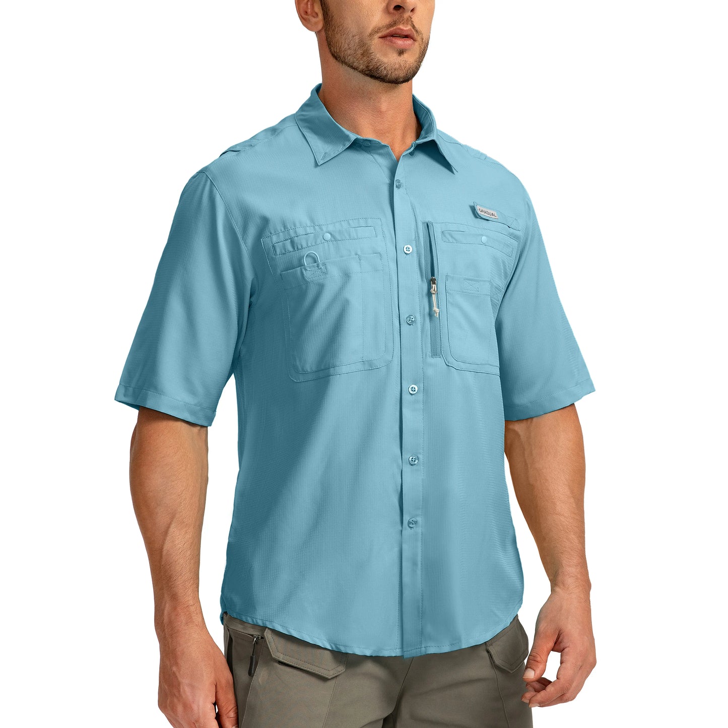 G Gradual Men'S Casual Outdoor Button-Down Fishing Top - UPF 50+ Lightweight Cool Short-Sleeve, Zipper Pockets, Machine Wash for Hiking/Light Outdoor Sports