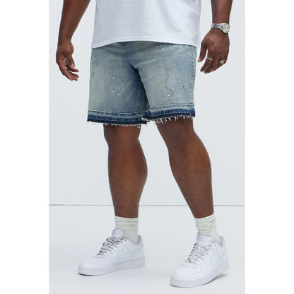 Splatter Skate Relaxed Denim Shorts - Medium Wash