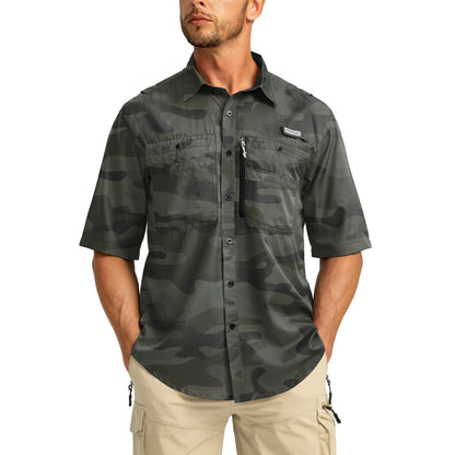 G Gradual Men'S Casual Outdoor Button-Down Fishing Top - UPF 50+ Lightweight Cool Short-Sleeve, Zipper Pockets, Machine Wash for Hiking/Light Outdoor Sports