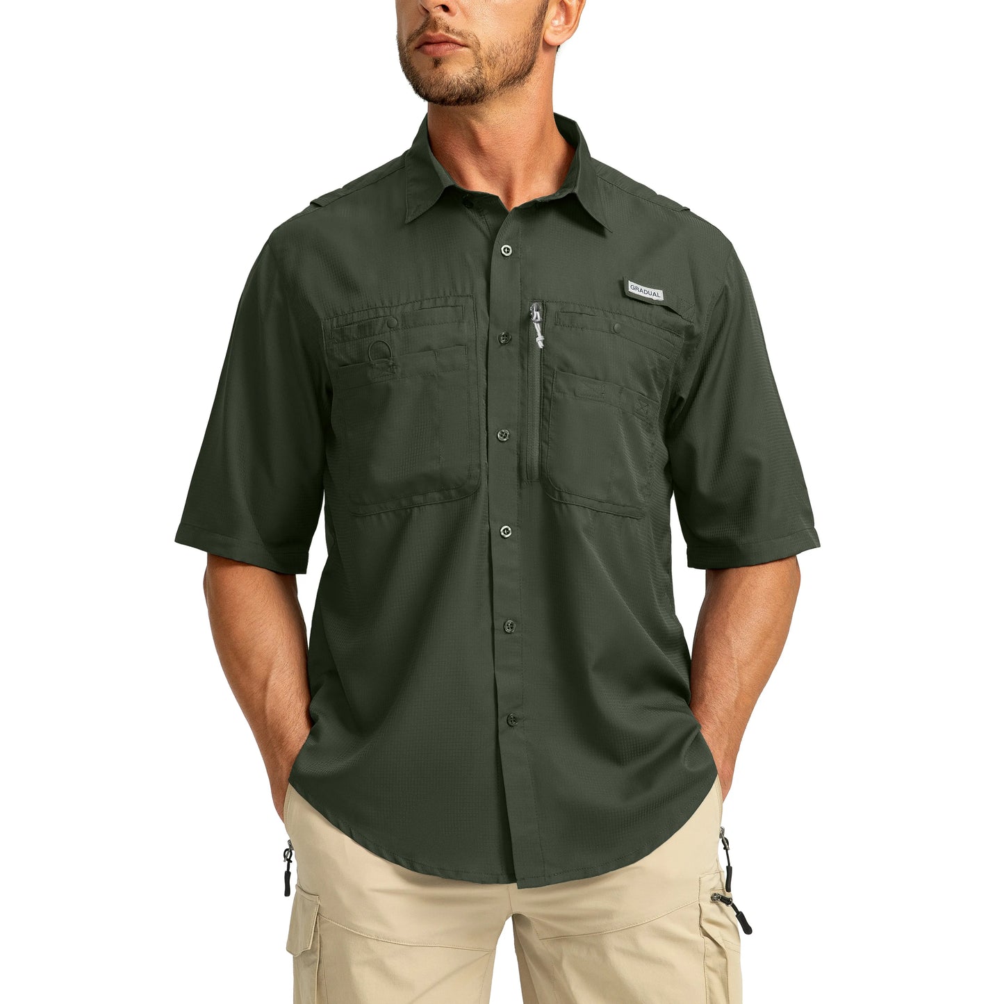 G Gradual Men'S Casual Outdoor Button-Down Fishing Top - UPF 50+ Lightweight Cool Short-Sleeve, Zipper Pockets, Machine Wash for Hiking/Light Outdoor Sports
