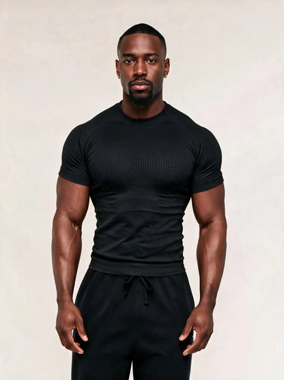 Men'S Compression Shirt Seamless Short Sleeve Athletic T-Shirt High Elastic Moisture Wicking Quick Dry Fitted Muscle-Hugging Workout Gym Running Tee Tshirt
