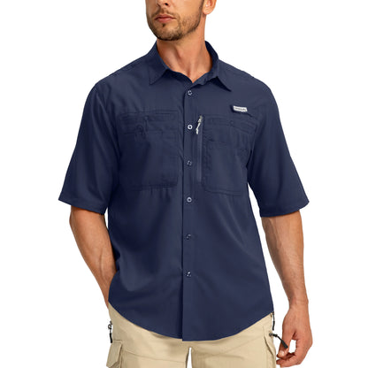 G Gradual Men'S Casual Outdoor Button-Down Fishing Top - UPF 50+ Lightweight Cool Short-Sleeve, Zipper Pockets, Machine Wash for Hiking/Light Outdoor Sports