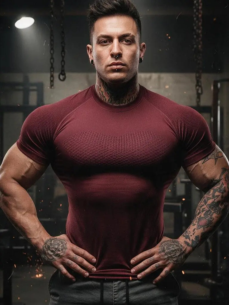 Men'S Compression Shirt Seamless Short Sleeve Athletic T-Shirt High Elastic Moisture Wicking Quick Dry Fitted Muscle-Hugging Workout Gym Running Tee Tshirt