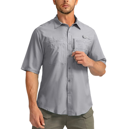 G Gradual Men'S Casual Outdoor Button-Down Fishing Top - UPF 50+ Lightweight Cool Short-Sleeve, Zipper Pockets, Machine Wash for Hiking/Light Outdoor Sports