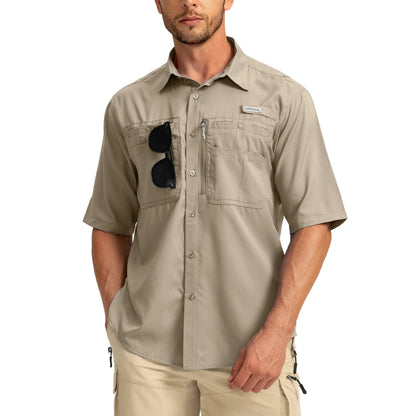 G Gradual Men'S Casual Outdoor Button-Down Fishing Top - UPF 50+ Lightweight Cool Short-Sleeve, Zipper Pockets, Machine Wash for Hiking/Light Outdoor Sports