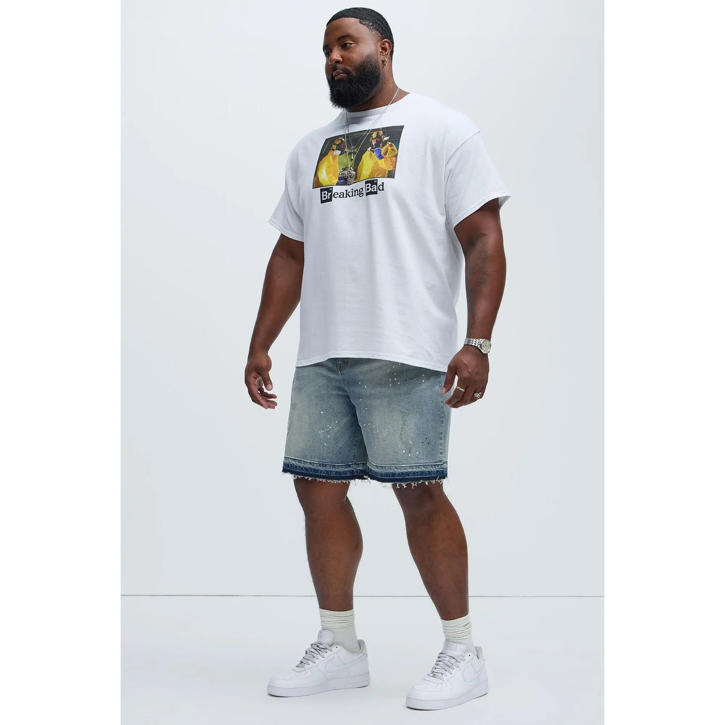 Splatter Skate Relaxed Denim Shorts - Medium Wash