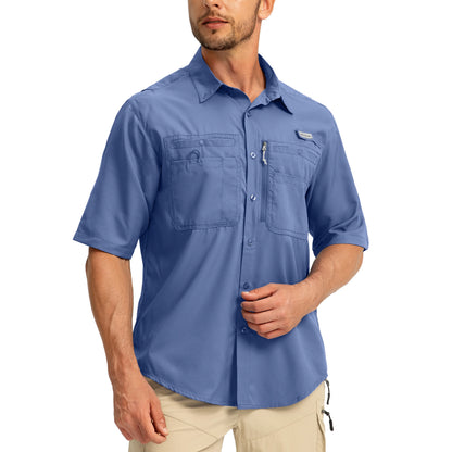 G Gradual Men'S Casual Outdoor Button-Down Fishing Top - UPF 50+ Lightweight Cool Short-Sleeve, Zipper Pockets, Machine Wash for Hiking/Light Outdoor Sports
