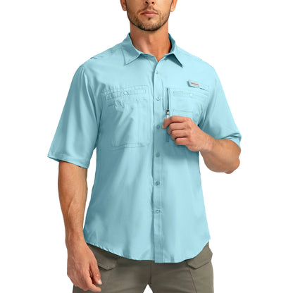 G Gradual Men'S Casual Outdoor Button-Down Fishing Top - UPF 50+ Lightweight Cool Short-Sleeve, Zipper Pockets, Machine Wash for Hiking/Light Outdoor Sports