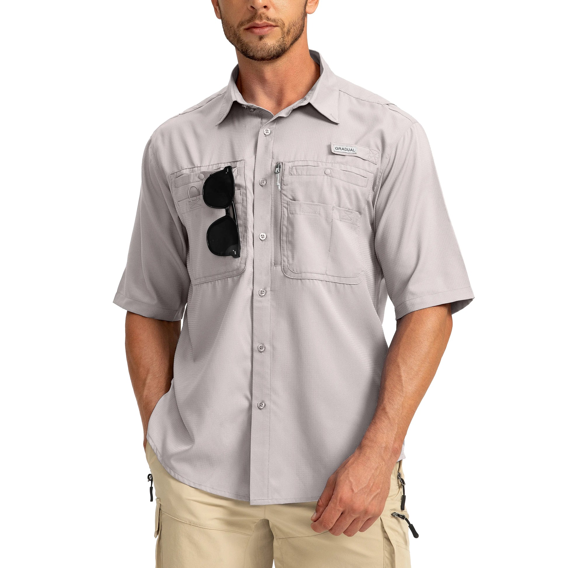 G Gradual Men'S Casual Outdoor Button-Down Fishing Top - UPF 50+ Lightweight Cool Short-Sleeve, Zipper Pockets, Machine Wash for Hiking/Light Outdoor Sports