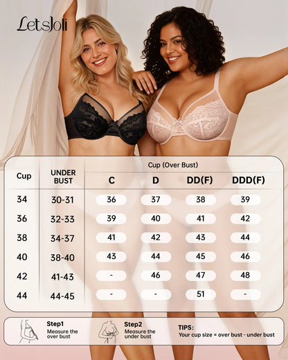 LETSJOLI plus Size Push-Up Bra Letsjoli Enchante Floral Lace plus Size Underwire Unlined Unpadded Minimizer Full Coverage Bra Women'S Comfortable Breathable Mesh Cup Postpartum Minimizer for Women Full Coverage Lace Unlined Wirefree plus Size Supportive