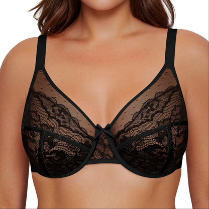LETSJOLI plus Size Push-Up Bra Letsjoli Enchante Floral Lace plus Size Underwire Unlined Unpadded Minimizer Full Coverage Bra Women'S Comfortable Breathable Mesh Cup Postpartum Minimizer for Women Full Coverage Lace Unlined Wirefree plus Size Supportive