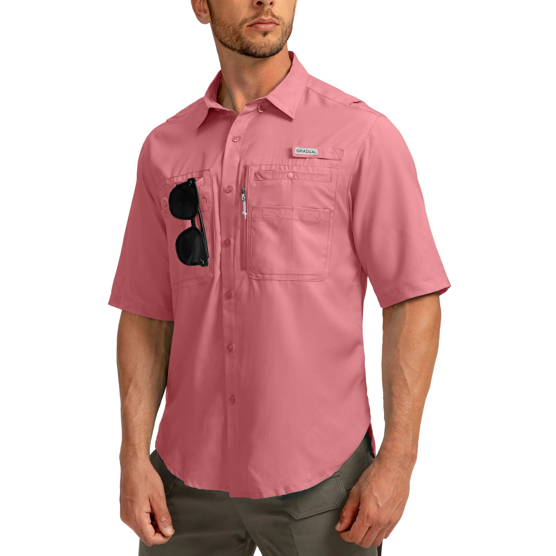G Gradual Men'S Casual Outdoor Button-Down Fishing Top - UPF 50+ Lightweight Cool Short-Sleeve, Zipper Pockets, Machine Wash for Hiking/Light Outdoor Sports