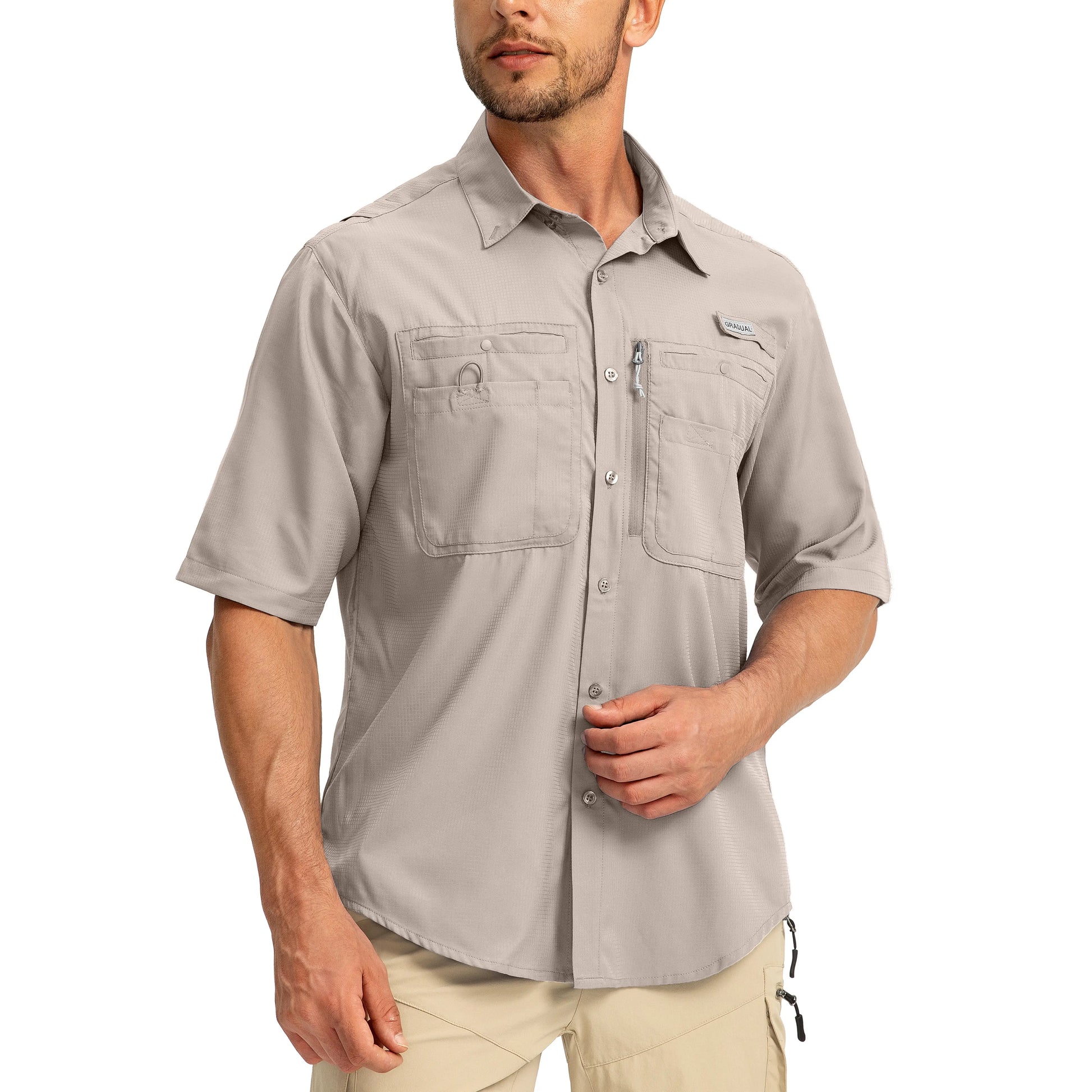 G Gradual Men'S Casual Outdoor Button-Down Fishing Top - UPF 50+ Lightweight Cool Short-Sleeve, Zipper Pockets, Machine Wash for Hiking/Light Outdoor Sports