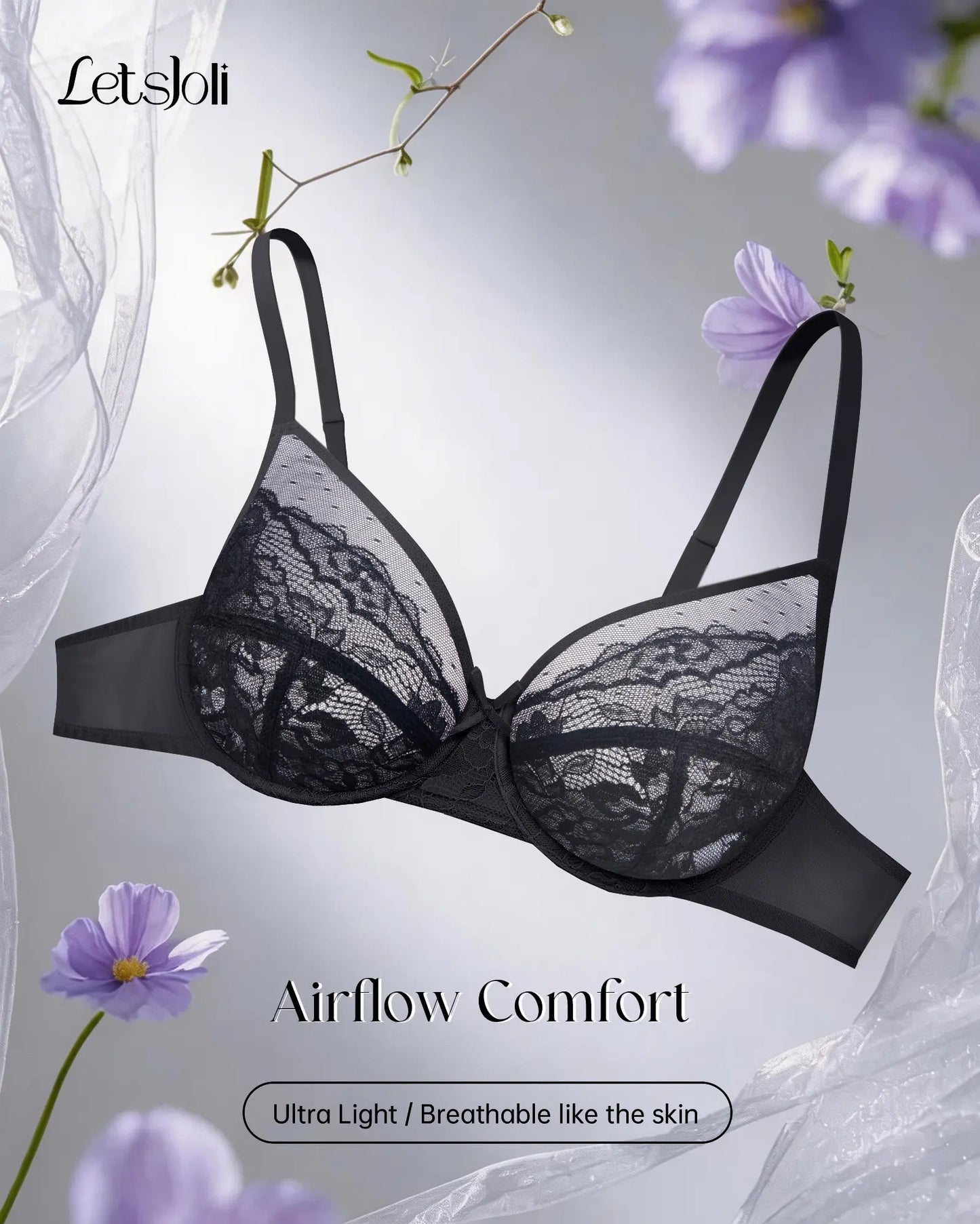 LETSJOLI plus Size Push-Up Bra Letsjoli Enchante Floral Lace plus Size Underwire Unlined Unpadded Minimizer Full Coverage Bra Women'S Comfortable Breathable Mesh Cup Postpartum Minimizer for Women Full Coverage Lace Unlined Wirefree plus Size Supportive