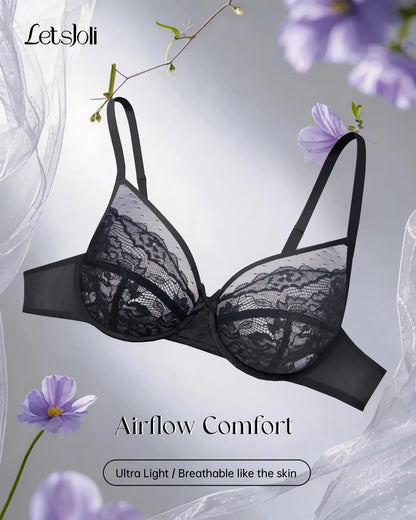 LETSJOLI plus Size Push-Up Bra Letsjoli Enchante Floral Lace plus Size Underwire Unlined Unpadded Minimizer Full Coverage Bra Women'S Comfortable Breathable Mesh Cup Postpartum Minimizer for Women Full Coverage Lace Unlined Wirefree plus Size Supportive