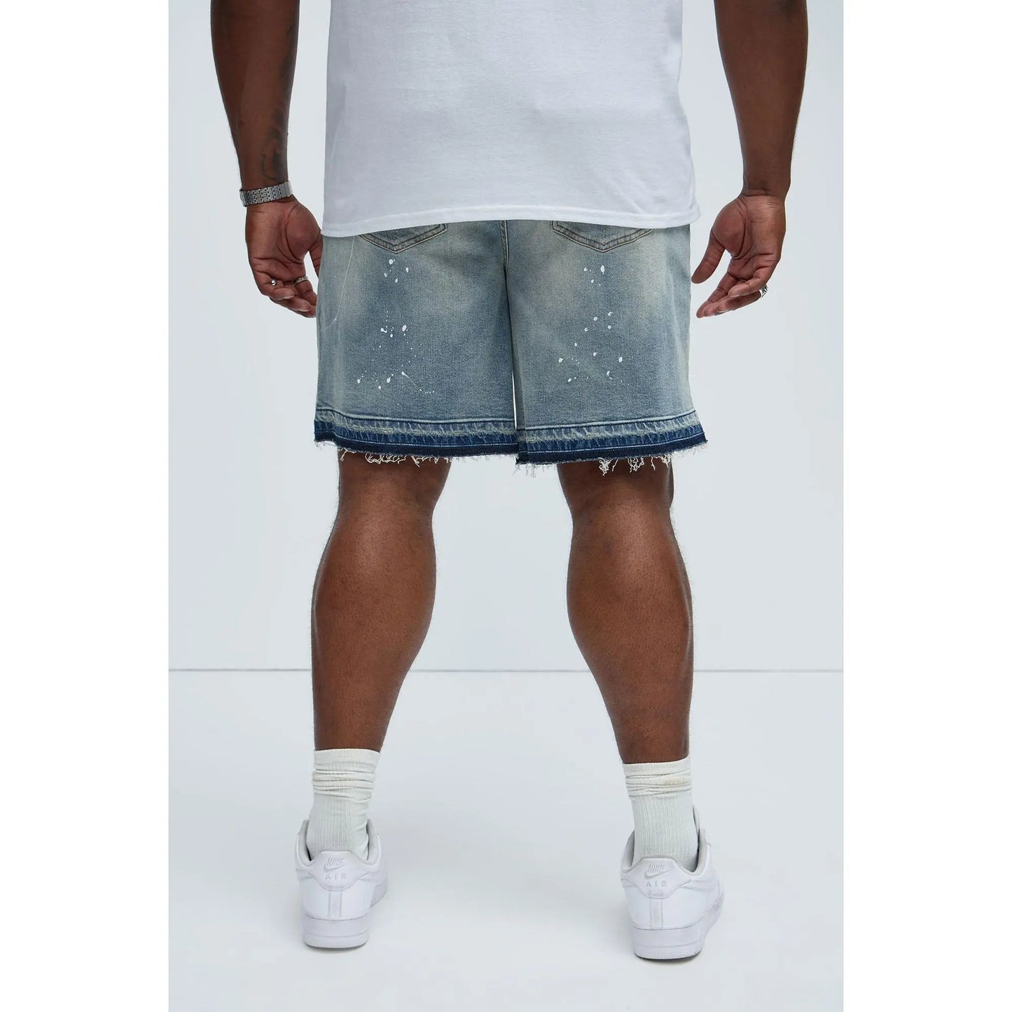 Splatter Skate Relaxed Denim Shorts - Medium Wash