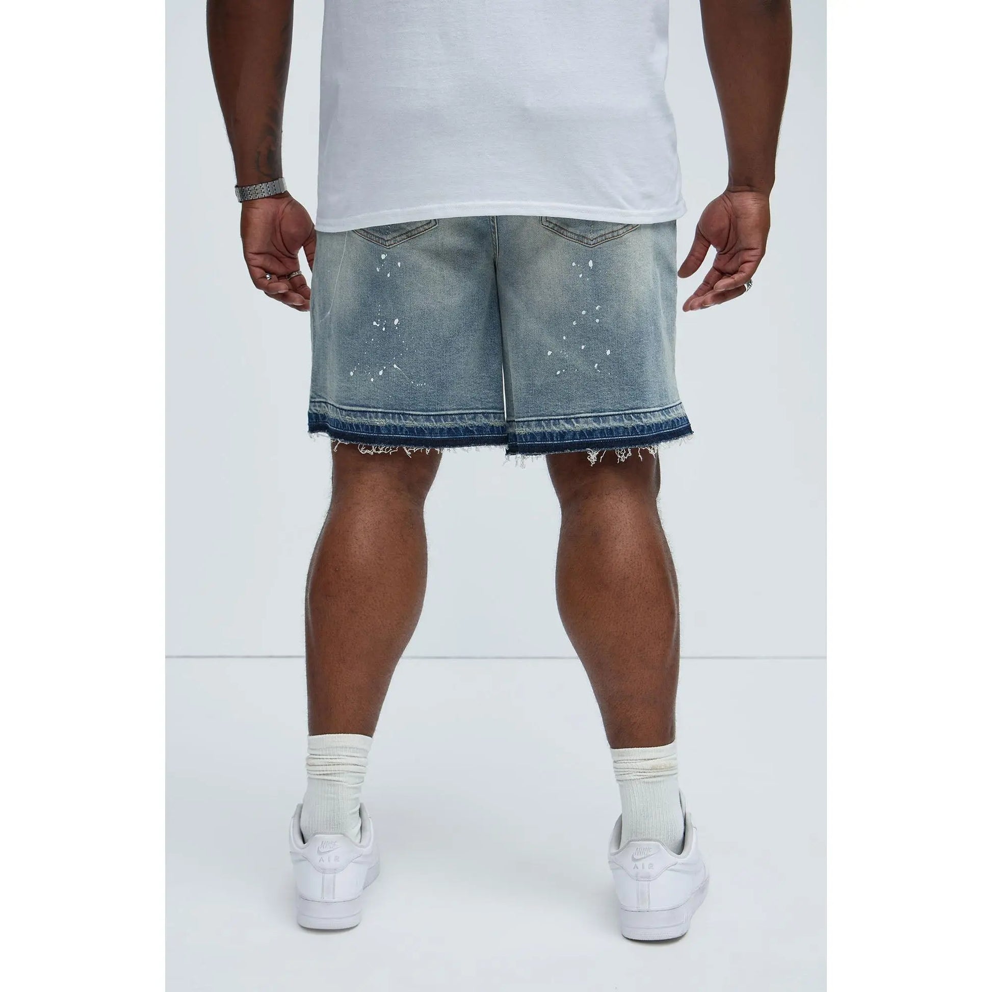 Splatter Skate Relaxed Denim Shorts - Medium Wash
