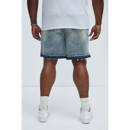 Splatter Skate Relaxed Denim Shorts - Medium Wash