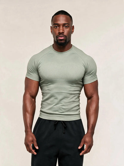 Men'S Compression Shirt Seamless Short Sleeve Athletic T-Shirt High Elastic Moisture Wicking Quick Dry Fitted Muscle-Hugging Workout Gym Running Tee Tshirt