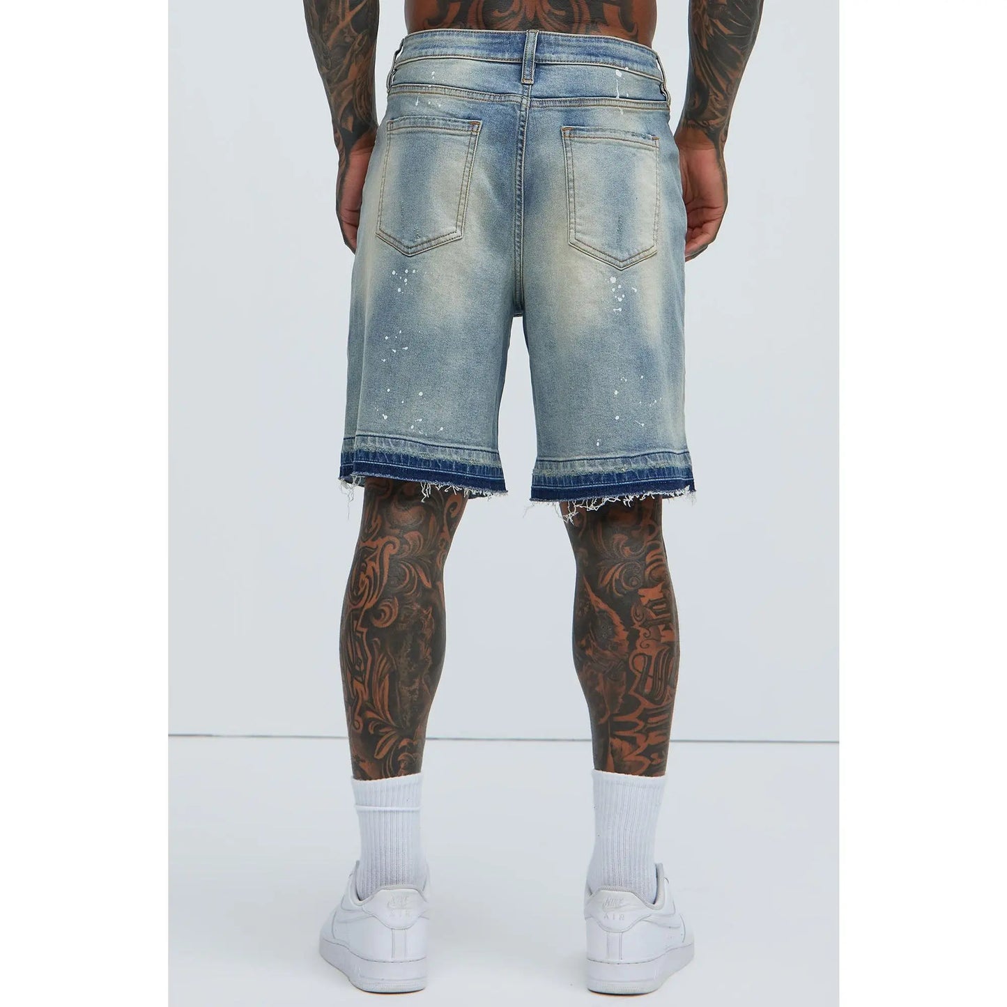 Splatter Skate Relaxed Denim Shorts - Medium Wash