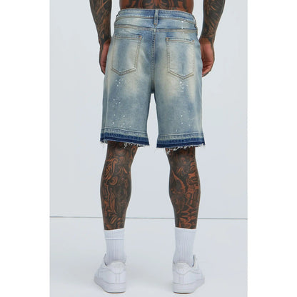 Splatter Skate Relaxed Denim Shorts - Medium Wash