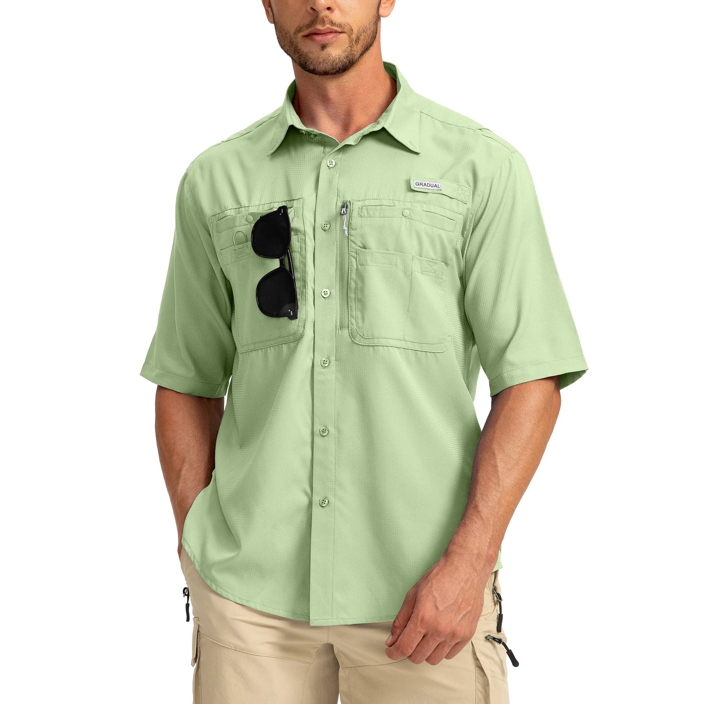 G Gradual Men'S Casual Outdoor Button-Down Fishing Top - UPF 50+ Lightweight Cool Short-Sleeve, Zipper Pockets, Machine Wash for Hiking/Light Outdoor Sports