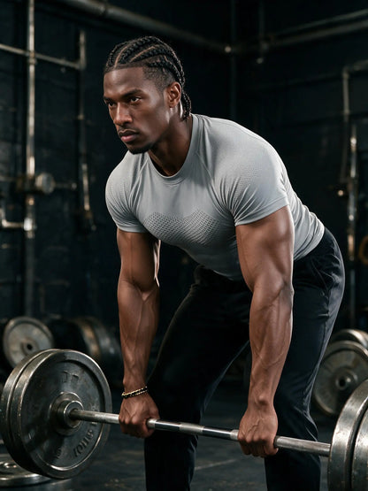 Men'S Compression Shirt Seamless Short Sleeve Athletic T-Shirt High Elastic Moisture Wicking Quick Dry Fitted Muscle-Hugging Workout Gym Running Tee Tshirt